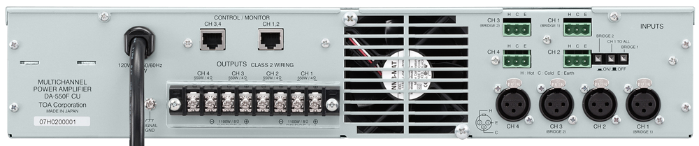 Tăng âm số 4 kênh 4x500W trở kháng thấp: TOA DA-550F | Sản phẩm chính hãng