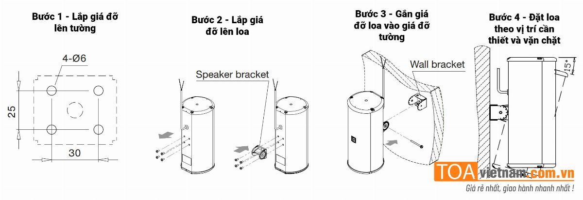 Lắp loa cột TZ-107 và TZ-207 để loa xoay theo phương đứng