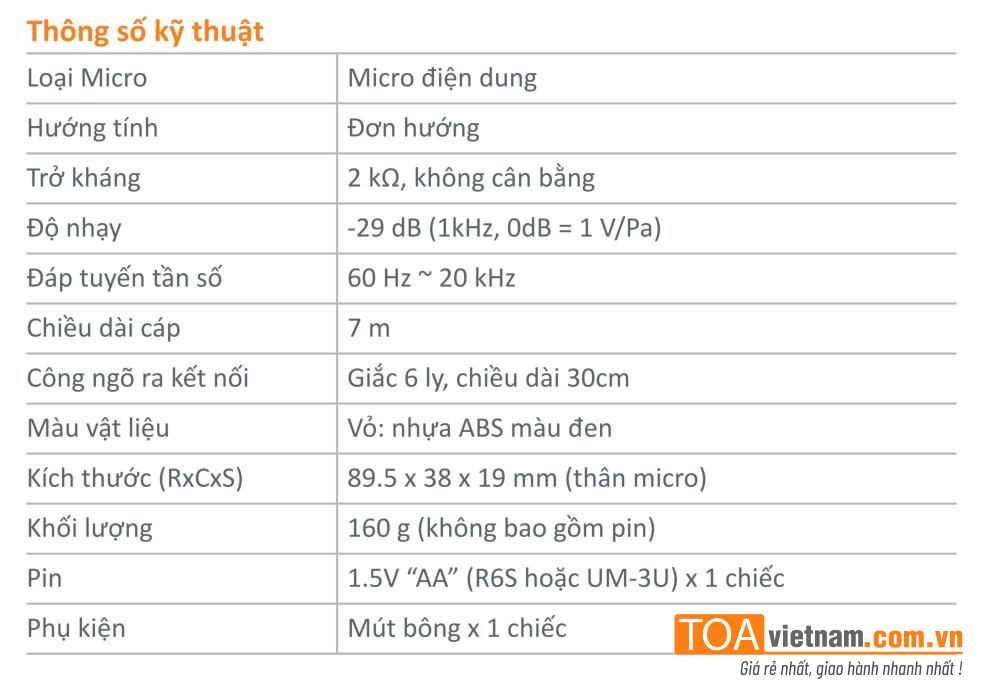 Đặc điểm chính của micro EM-361-AS Đặc điểm chính của micro EM-361-AS